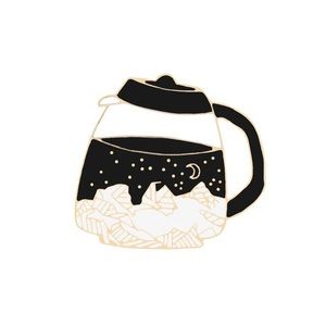 Black & White Nature Mountains Outdoors Coffee Tea Pot Metal Enamel Pin Brooch
